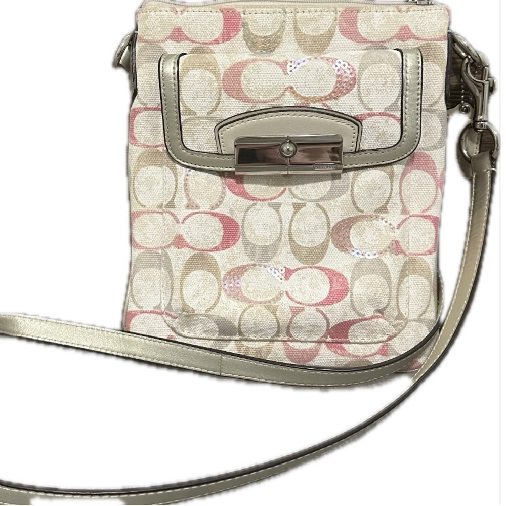 Coach Beige and Pink Sequin Crossbody Bag